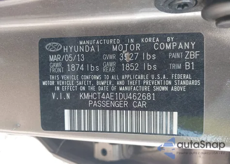 2013 Hyundai Accent Gls z USA, uszkodzony, nr VIN KMHCT4AE1DU462681
